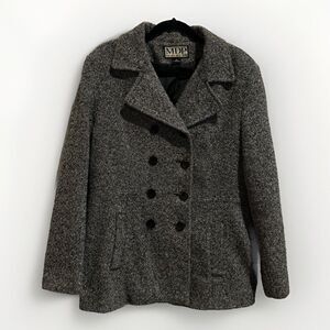 Vintage MDP Mario De Pinto Wool Pea Coat Womens Size XL Black White Tweed